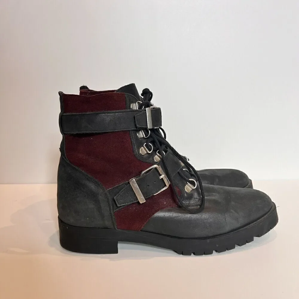 Free People Leather Combat Hiker Boot Size EU 41/US 10 LaceUp Buckle